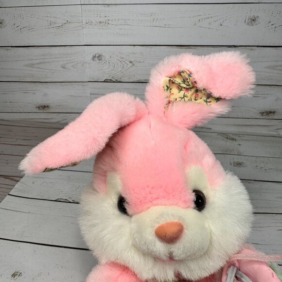 Vtg 1995 Fordlet International Pink Bunny Rabbit Plush 10" Stuffed Animal w/ Bow - Picture 8 of 10